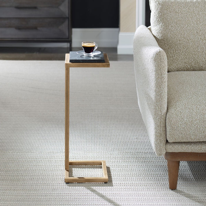 Riva Accent Table | Aged Gold and Black Marble Top (10 in. W x 23 in. H x 8 in. D)