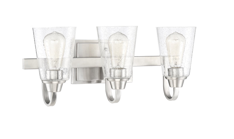 Craftmade 41903-BNK-CS Grace 3 Light Bathroom Vanity Light -Brushed Polished Nickel (Clear Seeded Glass)
