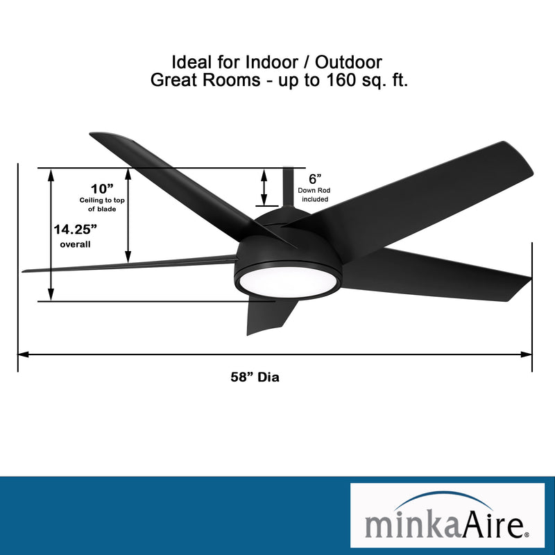 Minka Aire Chubby F781L-CL 58-Inch LED Outdoor Ceiling Fan in Coal Black with Remote