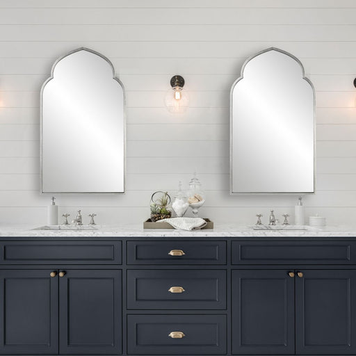 Marzala Antique Silver Mirror | Modern Arch Iron Frame Bathroom Vanity Mirror (22 in. W x 38 in. H x 1 in. D)