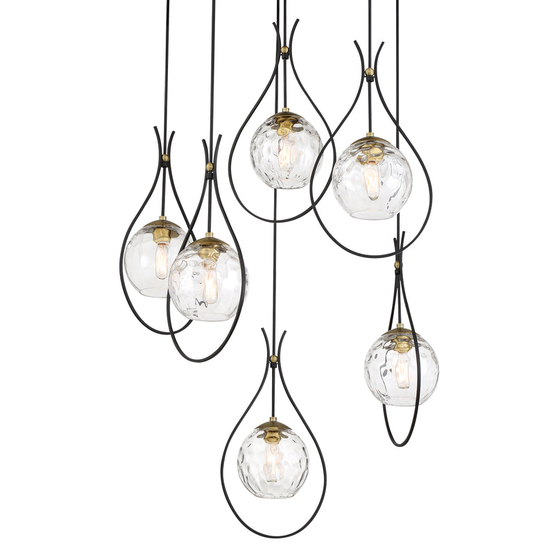 Minka Lavery Cody 6 Light Pan Pendant-Coal And Soft Brass