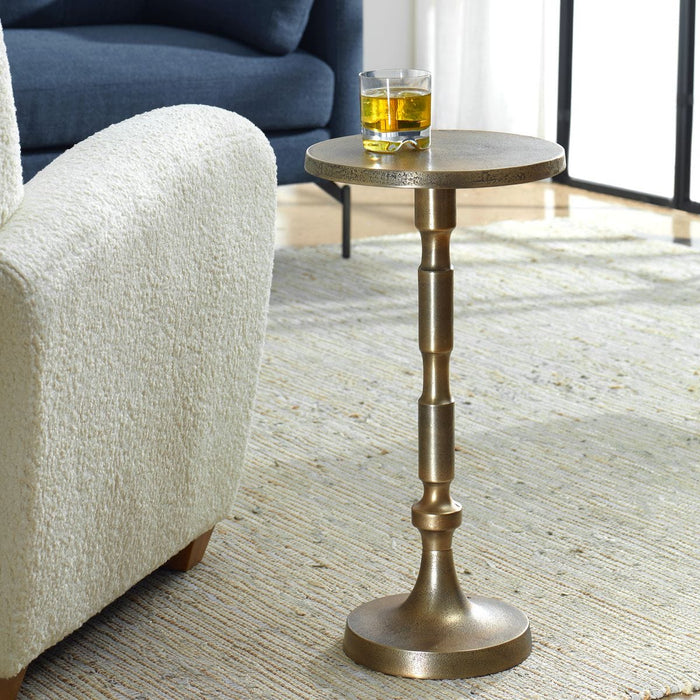 Kloba Accent Table | Heavily Textured Cast Aluminum Finished In Antique Brass (12 in. W x 24 in. H)
