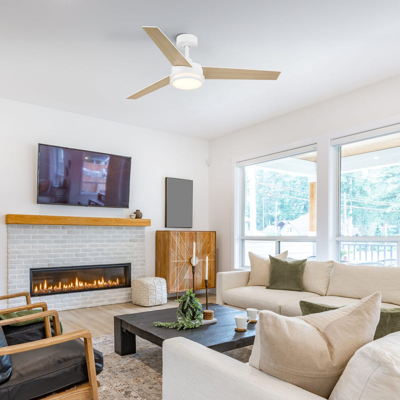 Cassini 52 in. Smart Matte White Modern Ceiling Fan with LED Light and Remote - ALCOVE LIGHTING