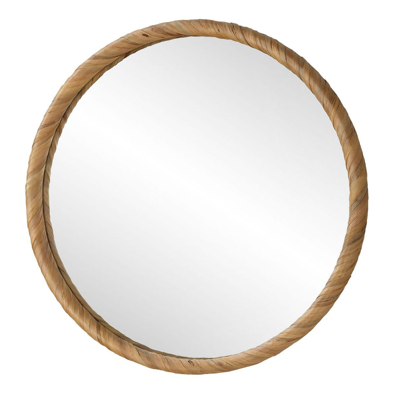 Tidewell Coastal Mirror | Modern Round Seagrass Frame Mirror (32 in. W x 32 in. H x 2 in. D)