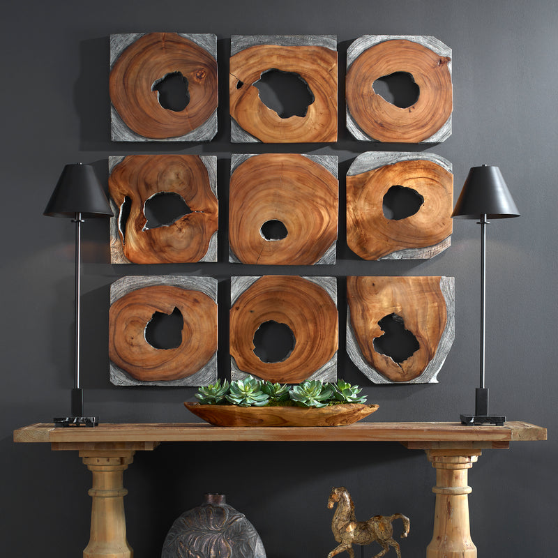 Uttermost Jungle Wood Paneled Wall Art, Set/9 - ALCOVE LIGHTING