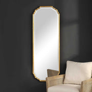 Dorado Antique Metallic Gold Leaf Mirror | Modern Oval Engineered Wood Frame Bathroom Mirror Mounted Vertical or Horizontal (22 in. W x 62 in. H x 1 in. D)