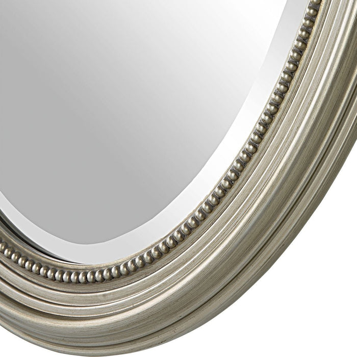 Ovira Metallic Silver Mirror | Modern Oval Polystyrene Frame Bathroom Vanity Mirror Mounted Vertical or Horizontal (21 in. W x 31 in. H x 1 in. D)