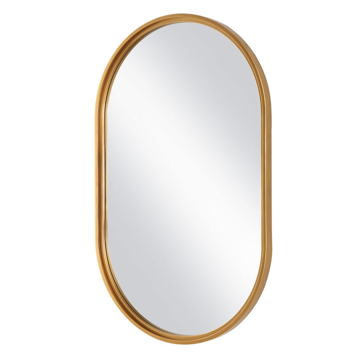 Capsol Brushed Gold Mirror | Modern Oval Iron Frame Bathroom Vanity Mirror Mounted Vertical or Horizontal (22 in. W x 35 in. H x 1 in. D)
