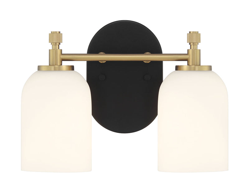 Craftmade 60302-FBSB Council 2 Light Bathroom Vanity Light -Flat Black/Satin Brass