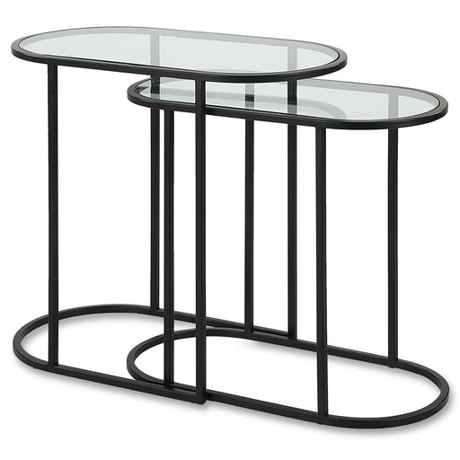 Strada Nesting Tables Set of 2 | Matte Black and Clear Tempered Glass Top (Medium: 22 in. W x 19.5 in. H x 10.5 in. D; Large: 24 in. W x 22 in. H x 12.5 in. D)