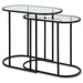 Strada Nesting Tables Set of 2 | Matte Black and Clear Tempered Glass Top (Medium: 22 in. W x 19.5 in. H x 10.5 in. D; Large: 24 in. W x 22 in. H x 12.5 in. D)