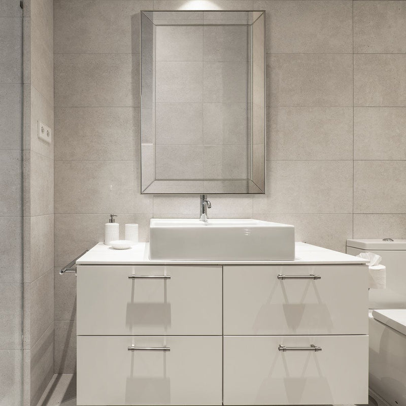 Norwin Nickel Mirror | Modern Rectangle Frame Bathroom Vanity Mirror Mounted Vertical or Horizontal (23 in. W x 34 in. H x 1 in. D)