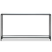 Tivlo Console Table | Satin Black with Mirrored Top and Tempered Glass Bottom (56 in. W x 30 in. H x 8 in. D)