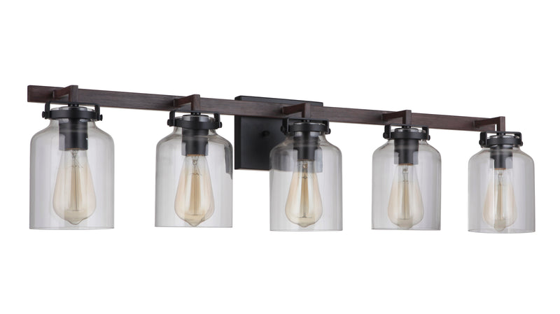 Craftmade 53605-FBDT Foxwood 5 Light Bathroom Vanity Light -Flat Black/Dark Teak