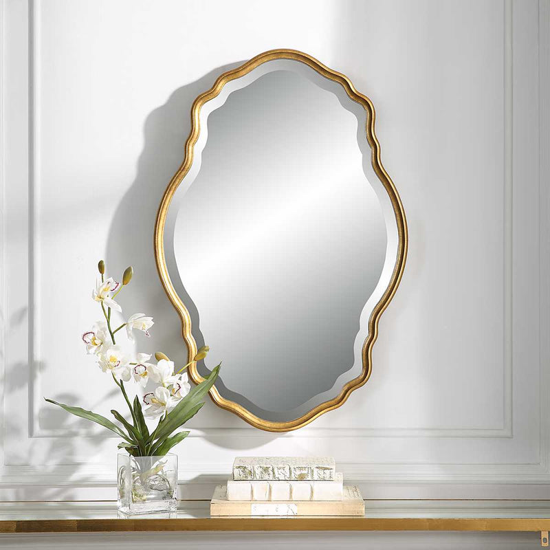 Lunava Rich Gold Mirror | Modern Oval Engineered Wood Frame Bathroom Vanity Mirror Mounted Vertical or Horizontal (22 in. W x 33 in. H x 1 in. D)