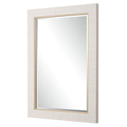 Coastridge Whitewashed Mirror | Modern Rectangle Rattan Polymer Frame Bathroom Vanity Mirror Mounted Vertical or Horizontal (25 in. W x 35 in. H x 2 in. D)
