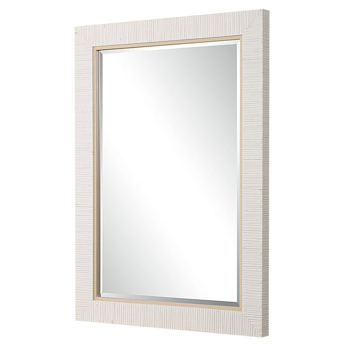Coastridge Whitewashed Mirror | Modern Rectangle Rattan Polymer Frame Bathroom Vanity Mirror Mounted Vertical or Horizontal (25 in. W x 35 in. H x 2 in. D)