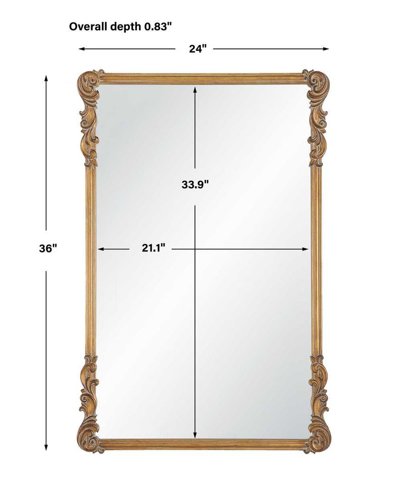 Glavora Antique Gold Mirror | Classic Ornate Rectangle Engineered Wood Frame Bathroom Vanity Mirror Mounted Vertical or Horizontal (24 in. W x 36 in. H x 1 in. D)
