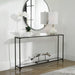 Tivlo Console Table | Satin Black with Mirrored Top and Tempered Glass Bottom (56 in. W x 30 in. H x 8 in. D)