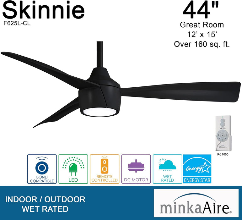 Minka Aire Skinnie 44" LED Indoor / Outdoor Coal Black Ceiling Fan with Remote