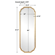 Dorado Antique Metallic Gold Leaf Mirror | Modern Oval Engineered Wood Frame Bathroom Mirror Mounted Vertical or Horizontal (22 in. W x 62 in. H x 1 in. D)