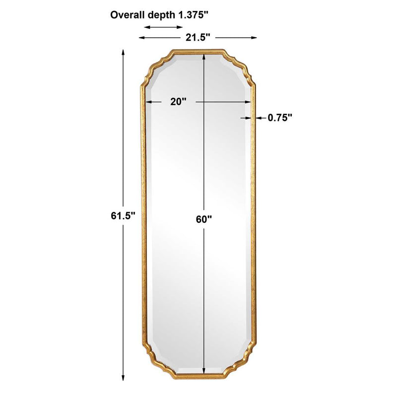 Dorado Antique Metallic Gold Leaf Mirror | Modern Oval Engineered Wood Frame Bathroom Mirror Mounted Vertical or Horizontal (22 in. W x 62 in. H x 1 in. D)