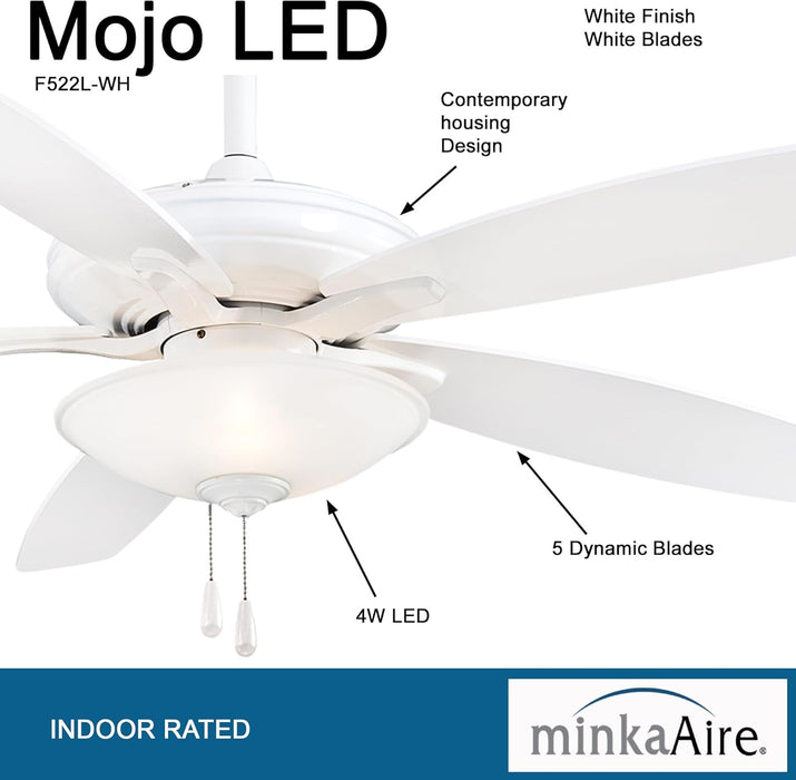 Minka Aire F522L-WH Mojo 52" White Ceiling Fan with LED Light