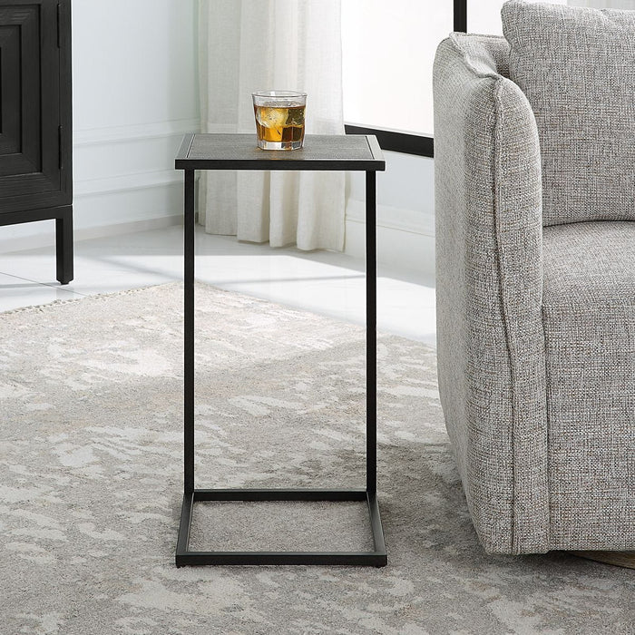 Calden Accent Table | Antique Black with Gray Shagreen Top (12 in. W x 24 in. H)