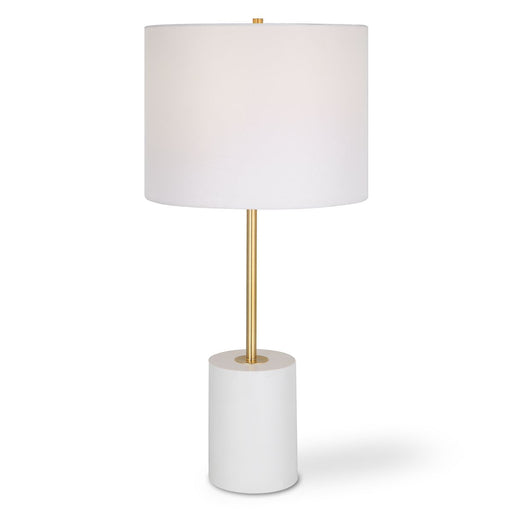 Zelim White with Gold Modern Metal Table Lamp with White Linen Shade (28" H Lamp with 10" H x 13" W Shade)