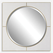 Uttermost Cyprus 09817 white modern square mirror with faux shagreen leather frame and soft gold detailing, 40 in. W x 40 in. H