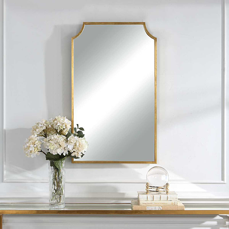 Gildra Gold Leaf Mirror | Modern Rectangle Iron Frame Bathroom Vanity Mirror (22 in. W x 36 in. H x 1 in. D)