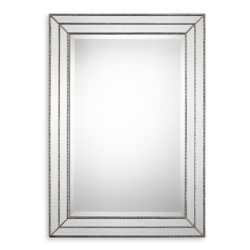 Riventa Metallic Silver Mirror | Modern Rectangle Engineered Wood Frame Bathroom Vanity Mirror Mounted Vertical or Horizontal (24 in. W x 34 in. H x 1 in. D)