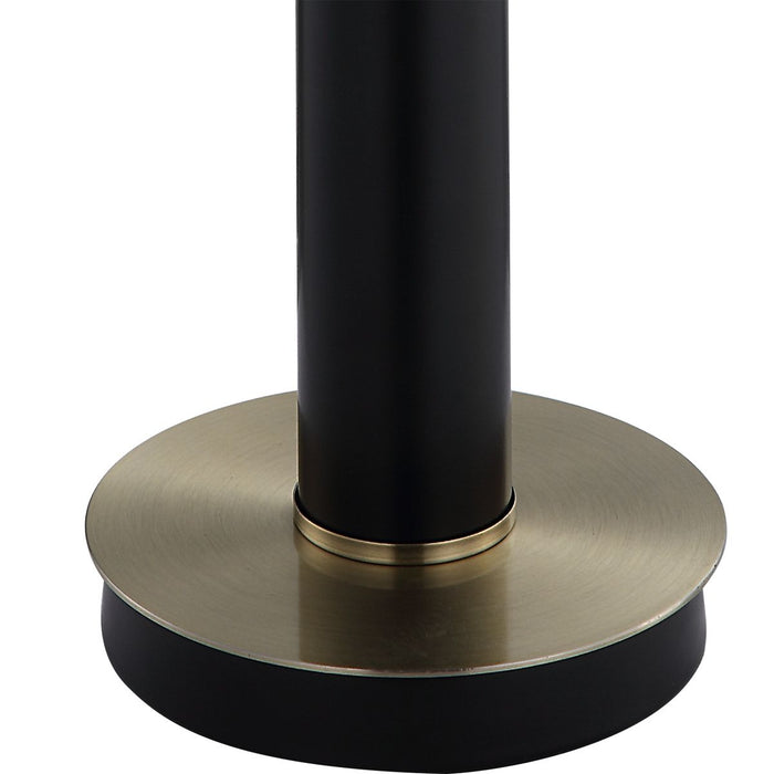 Zentro Black and Antique Gold Modern Metal Table Lamp with White Linen Shade (32" H Lamp with 10" H x 14" W Shade)