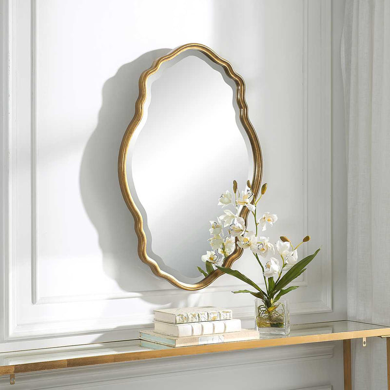 Lunava Rich Gold Mirror | Modern Oval Engineered Wood Frame Bathroom Vanity Mirror Mounted Vertical or Horizontal (22 in. W x 33 in. H x 1 in. D)