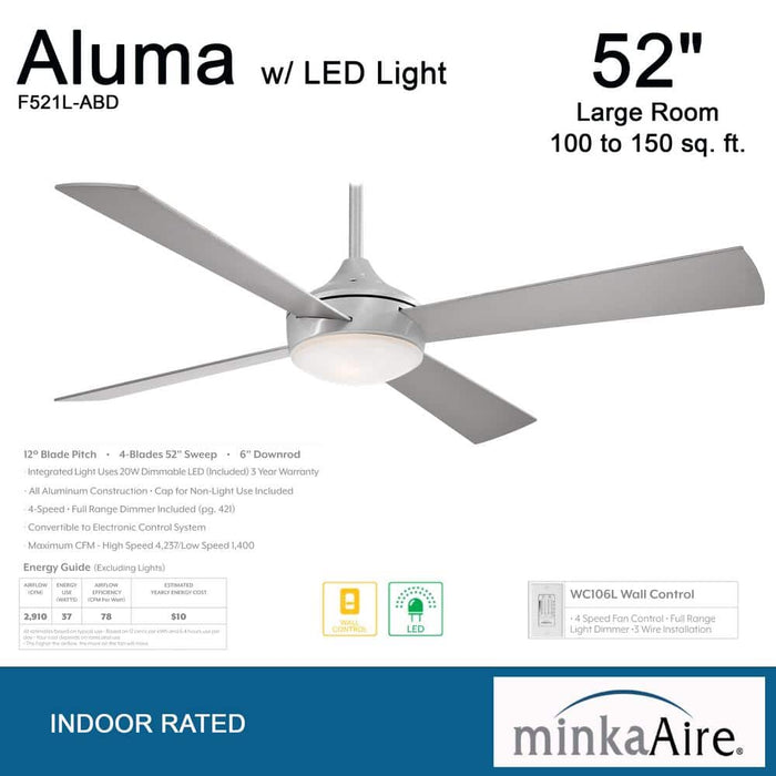 Minka Aire F521L-ABD Aluma 52" Brushed Aluminum LED Ceiling Fan + Wall Control