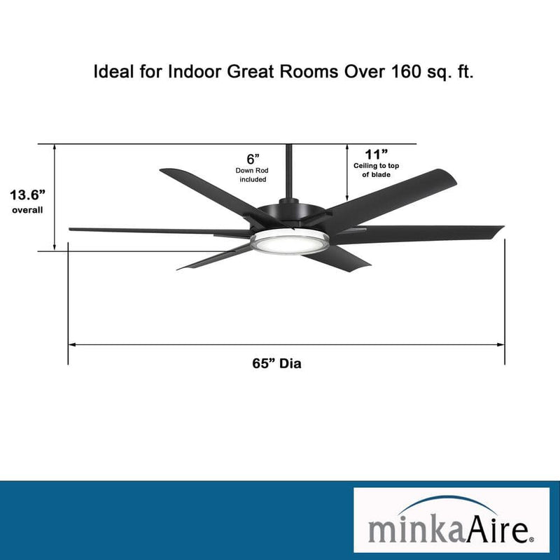 Minka Aire Deco F866L-CL 65-Inch LED Outdoor Modern Ceiling Fan in Coal Black with Remote