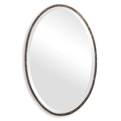 Oriza Dark Bronze with Gold Highlights Mirror | Modern Oval Iron Frame Bathroom Vanity Mirror Mounted Vertical or Horizontal (18 in. W x 28 in. H x 1 in. D)