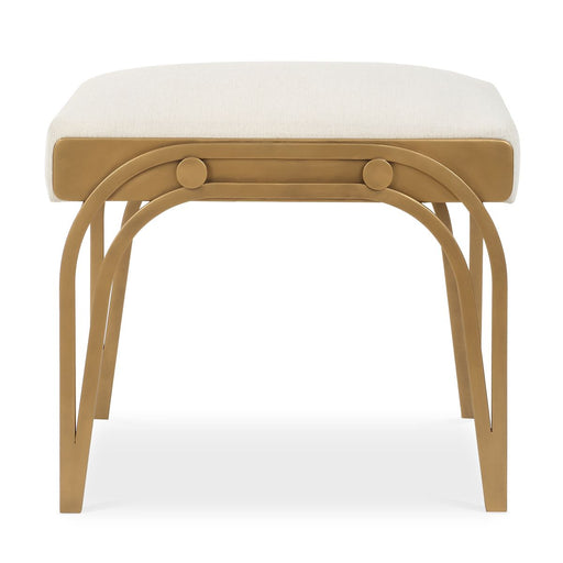 Astoria Antique Brushed Brass Accent Bench | Modern Iron Frame with Textured Light Cream Cushion (24 in. W x 22 in. H x 16 in. D)