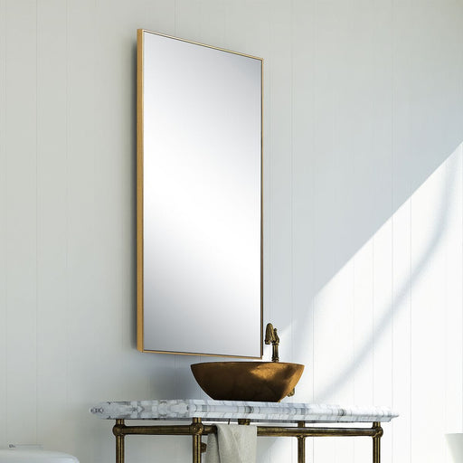 Vetra Gold Mirror | Modern Rectangle Frame Bathroom Vanity Mirror Mounted Vertical or Horizontal (20 in. W x 40 in. H x 1 in. D)