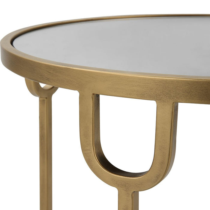 Straven Accent Table | Antique Gold with Mirrored Top and Tempered Glass Bottom (17 in. W x 24 in. H)