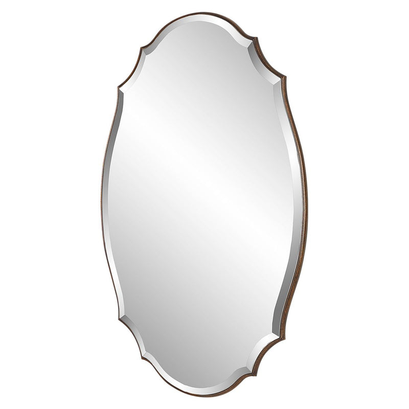 Domari Antique Bronze and Gold Mirror | Modern Oval Engineered Wood Frame Bathroom Vanity Mirror Mounted Vertical or Horizontal (28 in. W x 42 in. H x 1 in. D)