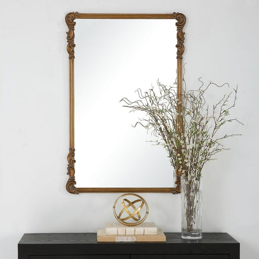 Glavora Antique Gold Mirror | Classic Ornate Rectangle Engineered Wood Frame Bathroom Vanity Mirror Mounted Vertical or Horizontal (24 in. W x 36 in. H x 1 in. D)