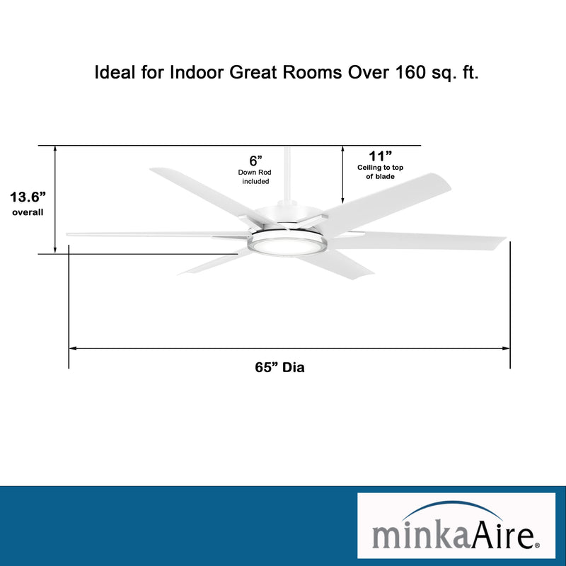 Minka Aire F866L-WHF Deco 65" Flat White LED Outdoor Ceiling Fan with Remote - ALCOVE LIGHTING