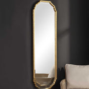 Dorado Antique Metallic Gold Leaf Mirror | Modern Oval Engineered Wood Frame Bathroom Mirror Mounted Vertical or Horizontal (22 in. W x 62 in. H x 1 in. D)