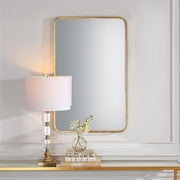 Zeffer Gold Leaf Mirror | Modern Rectangle Metal Frame Bathroom Vanity Mirror with Rounded Corners Mounted Vertical or Horizontal (24 in. W x 38 in. H x 1 in. D)