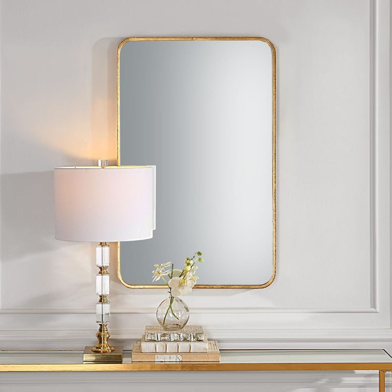 Zeffer Gold Leaf Mirror | Modern Rectangle Metal Frame Bathroom Vanity Mirror with Rounded Corners Mounted Vertical or Horizontal (24 in. W x 38 in. H x 1 in. D)
