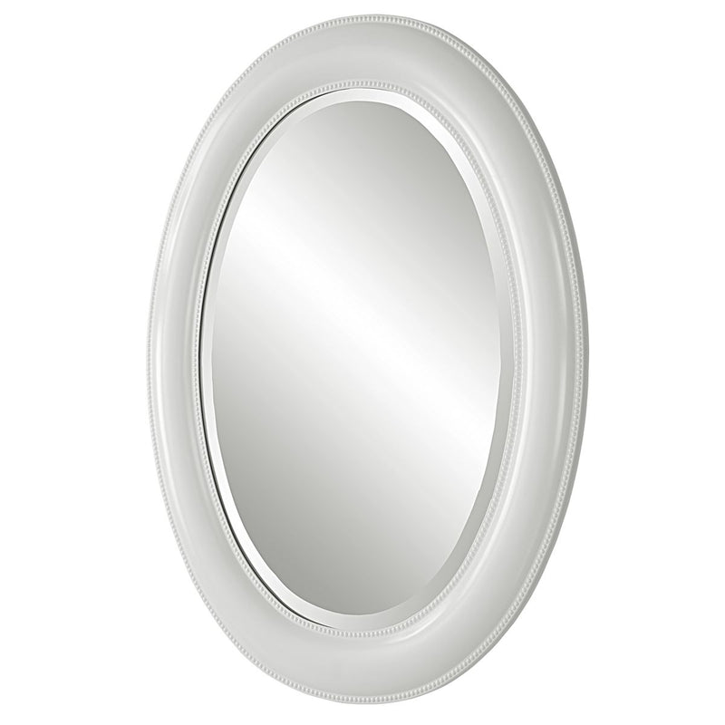 Avara Pure White Mirror | Modern Oval Polystyrene Frame Bathroom Vanity Mirror Mounted Vertical or Horizontal (22 in. W x 29 in. H x 1 in. D)