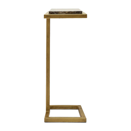 Riva Accent Table | Antiqued Gold and Brown Emperador Marble Top (10 in. W x 23 in. H x 8 in. D)