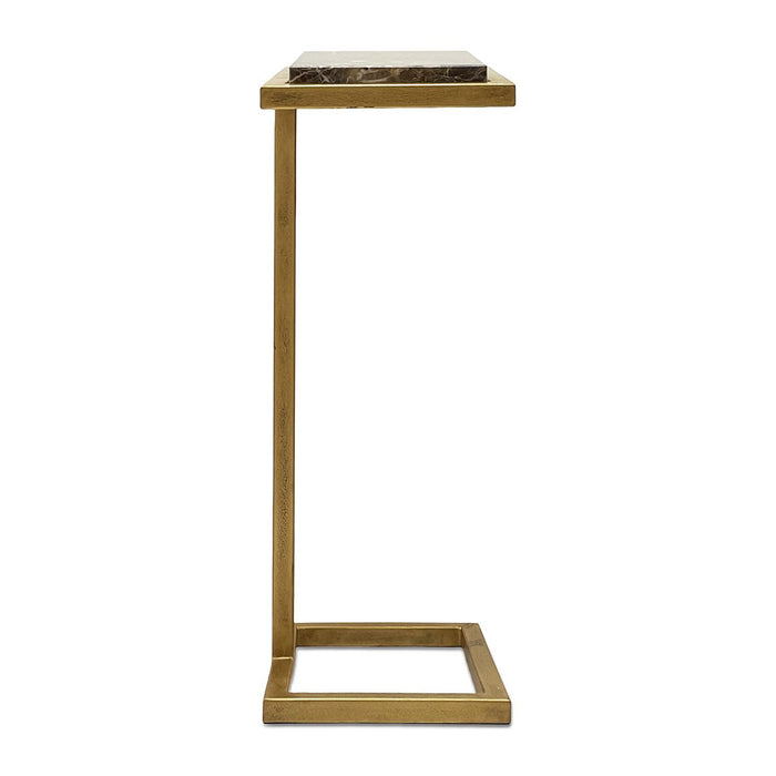 Riva Accent Table | Antiqued Gold and Brown Emperador Marble Top (10 in. W x 23 in. H x 8 in. D)