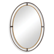 Veluna Rustic Bronze and Antique Gold Mirror | Modern Oval Iron Frame Bathroom Vanity Mirror (24 in. W x 35 in. H x 2 in. D)